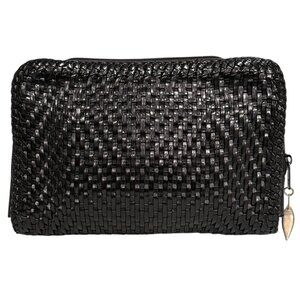 Vintage De Vecchi By Hamilton Hodge Black Woven Leather Zippered Clutch Purse